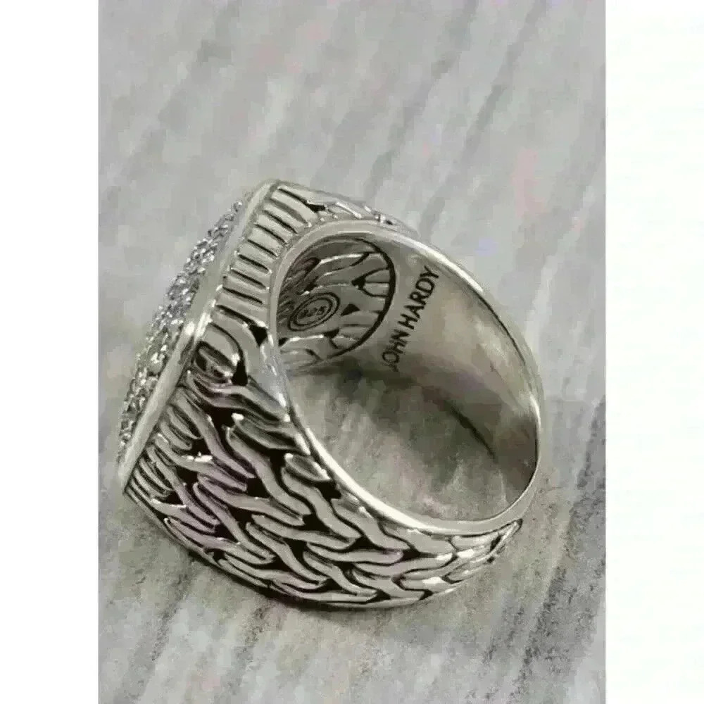 John Hardy Sterling Silver Classic Chain Signet Ring with Diamonds Size 8.75 - Picture 9 of 13